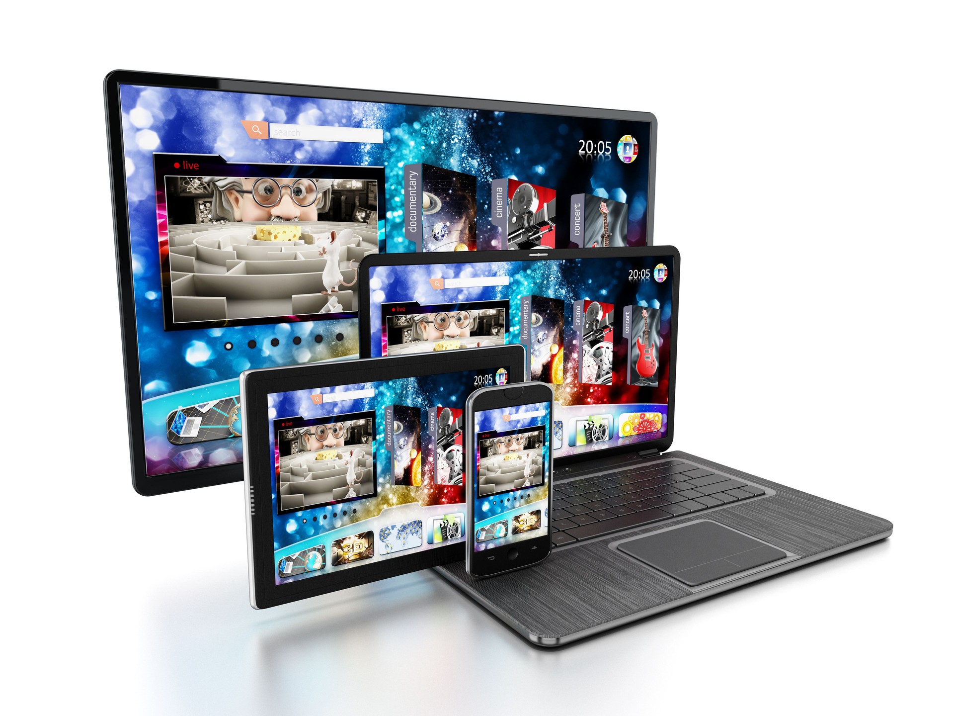 Smartphone, tablet computer, laptop PC and TV